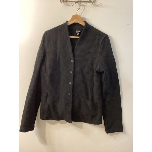 Eileen Fisher Black Textured Button Front Jacket Women’s cardigan blazer Minimal - Picture 3 of 13